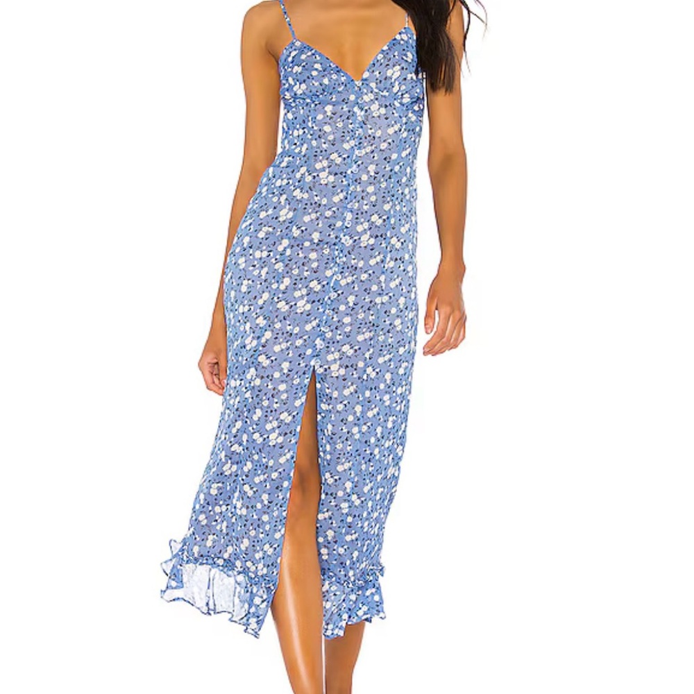 MAJORELLE Blue Floral Midi Dress